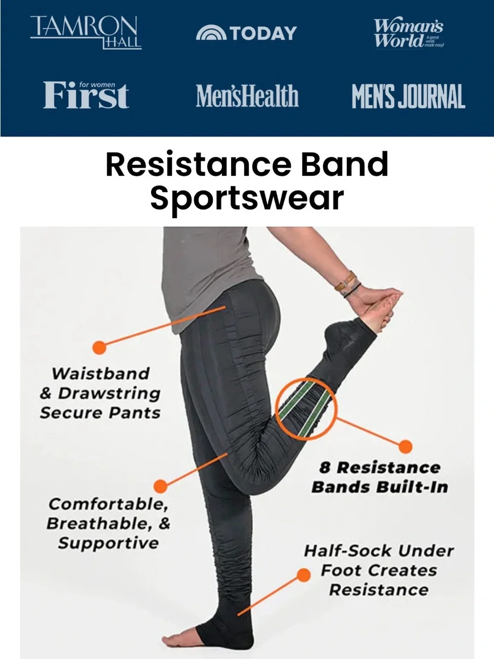 AGOGIE, Resistance Band Sportswear Pants with Built-In Bands - Black